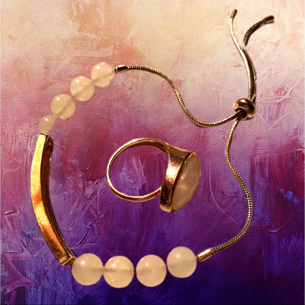 Rose Gold Rose Quartz Bracelet & Ring Matching Set